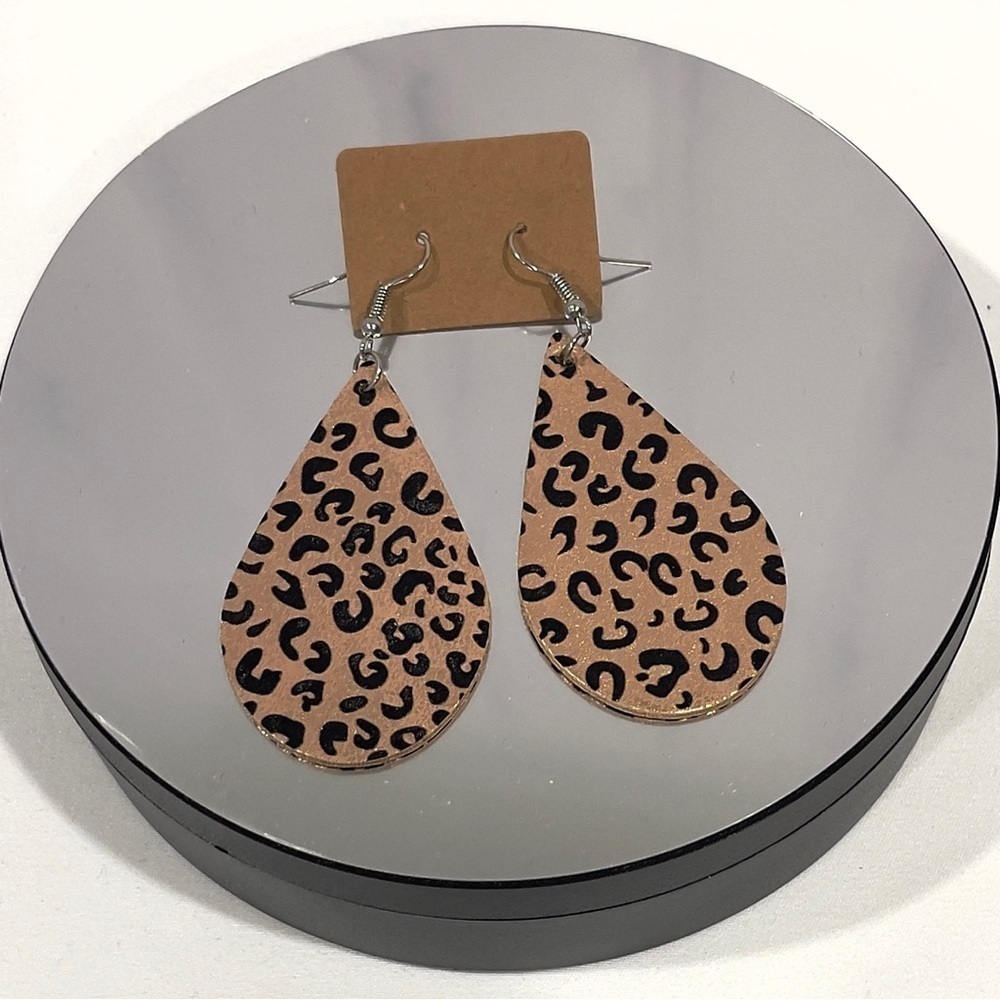 New Gold Animal Leopard Print Tear Drop Earrings